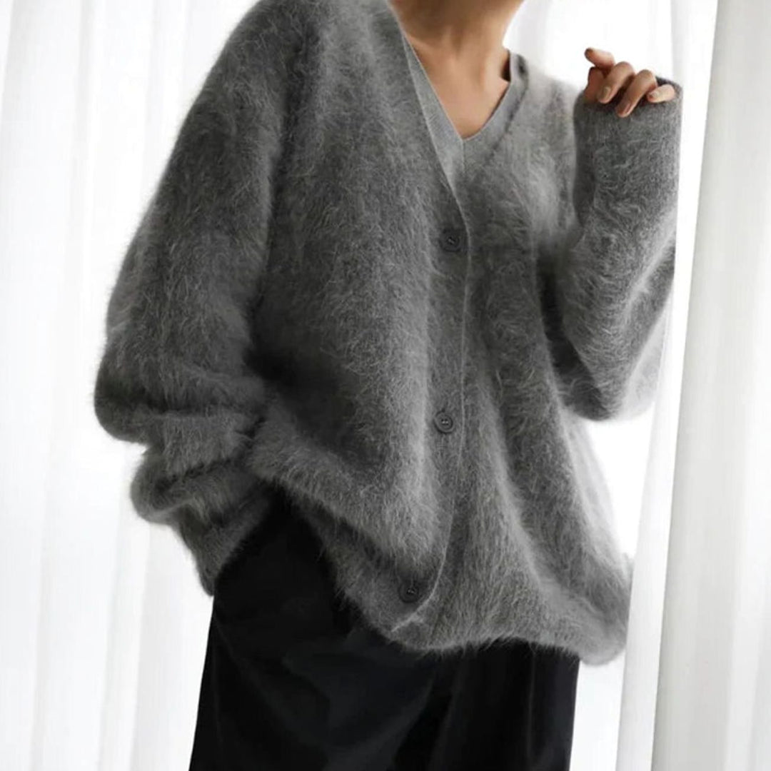 Isabella | Women's Jumper Fluffy V-Neck Button-Front Oversized Cardigan