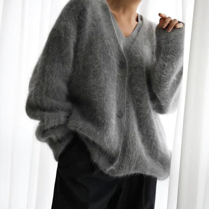 Isabella | Women's Jumper Fluffy V-Neck Button-Front Oversized Cardigan