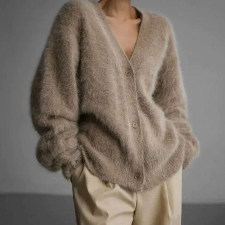 Isabella | Women's Jumper Fluffy V-Neck Button-Front Oversized Cardigan