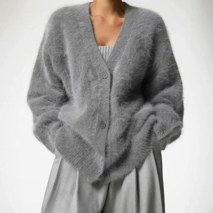 Isabella | Women's Jumper Fluffy V-Neck Button-Front Oversized Cardigan