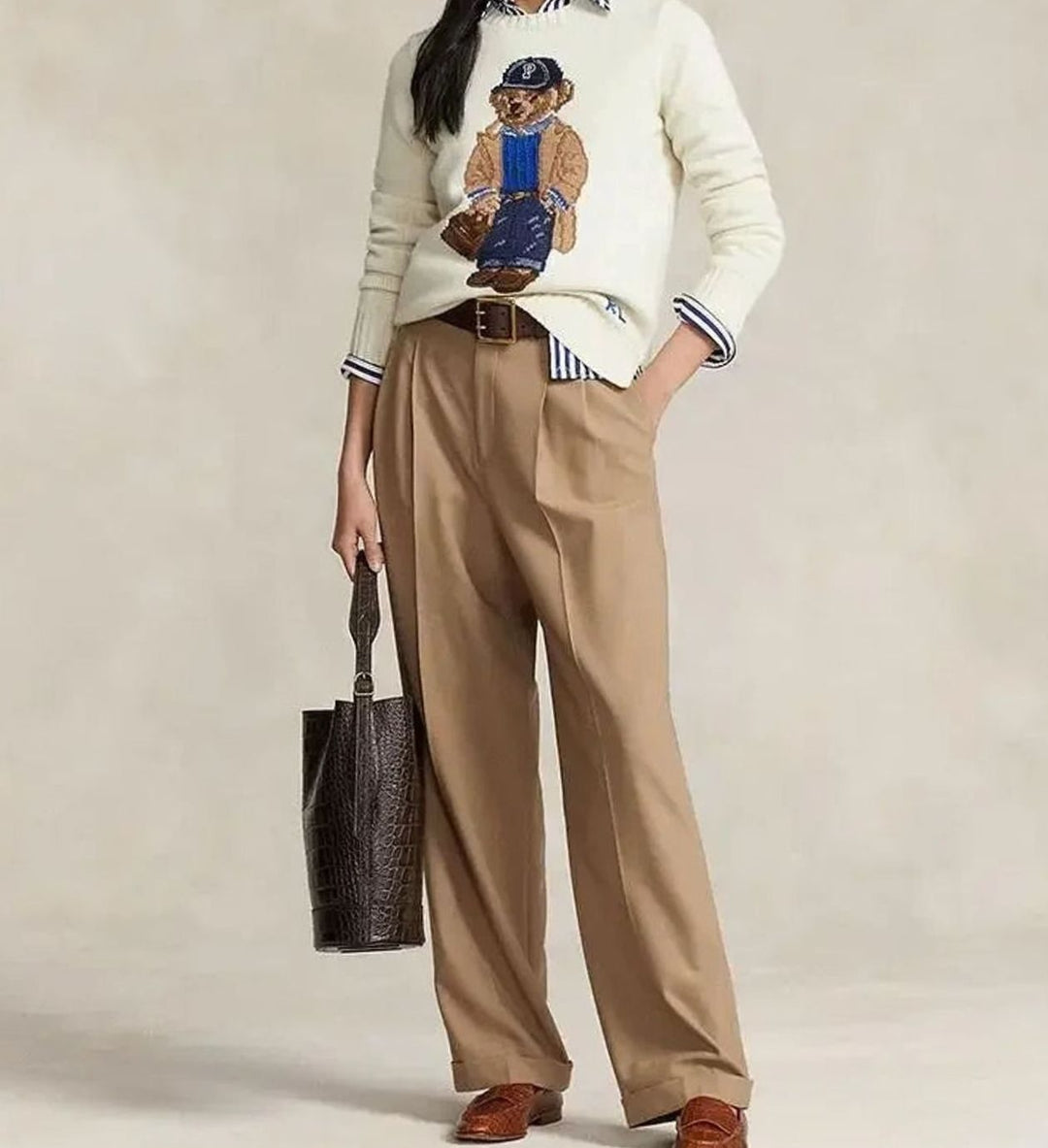 Isabella | Women's Jumper Knit Bear Motif Crew-Neck Pullover Sweater