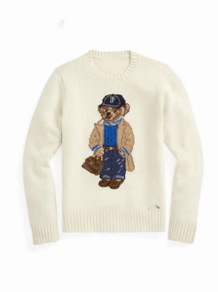 Isabella | Women's Jumper Knit Bear Motif Crew-Neck Pullover Sweater