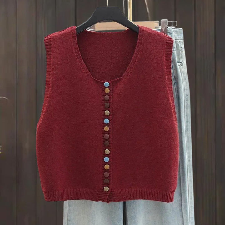 Charlotte | Women's Knit Button-Front Sleeveless Vest Cropped Cardigan