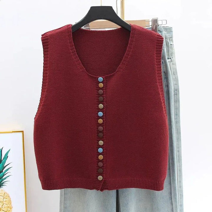 Charlotte | Women's Knit Button-Front Sleeveless Vest Cropped Cardigan