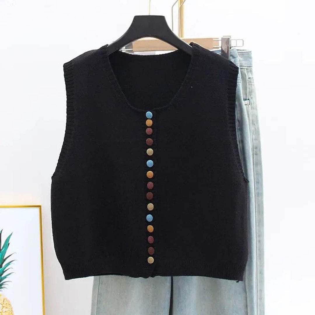 Charlotte | Women's Knit Button-Front Sleeveless Vest Cropped Cardigan