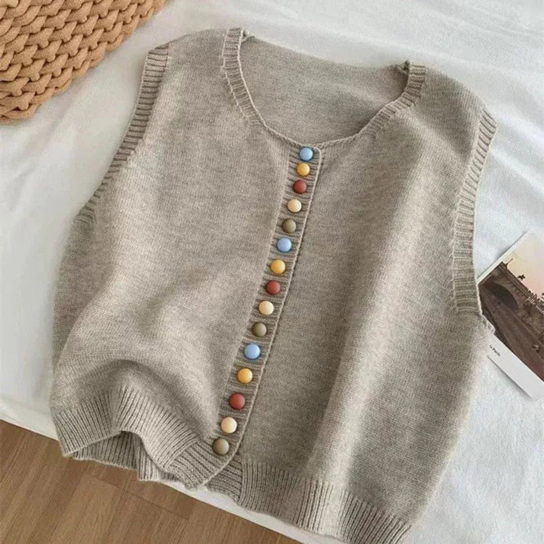 Charlotte | Women's Knit Button-Front Sleeveless Vest Cropped Cardigan
