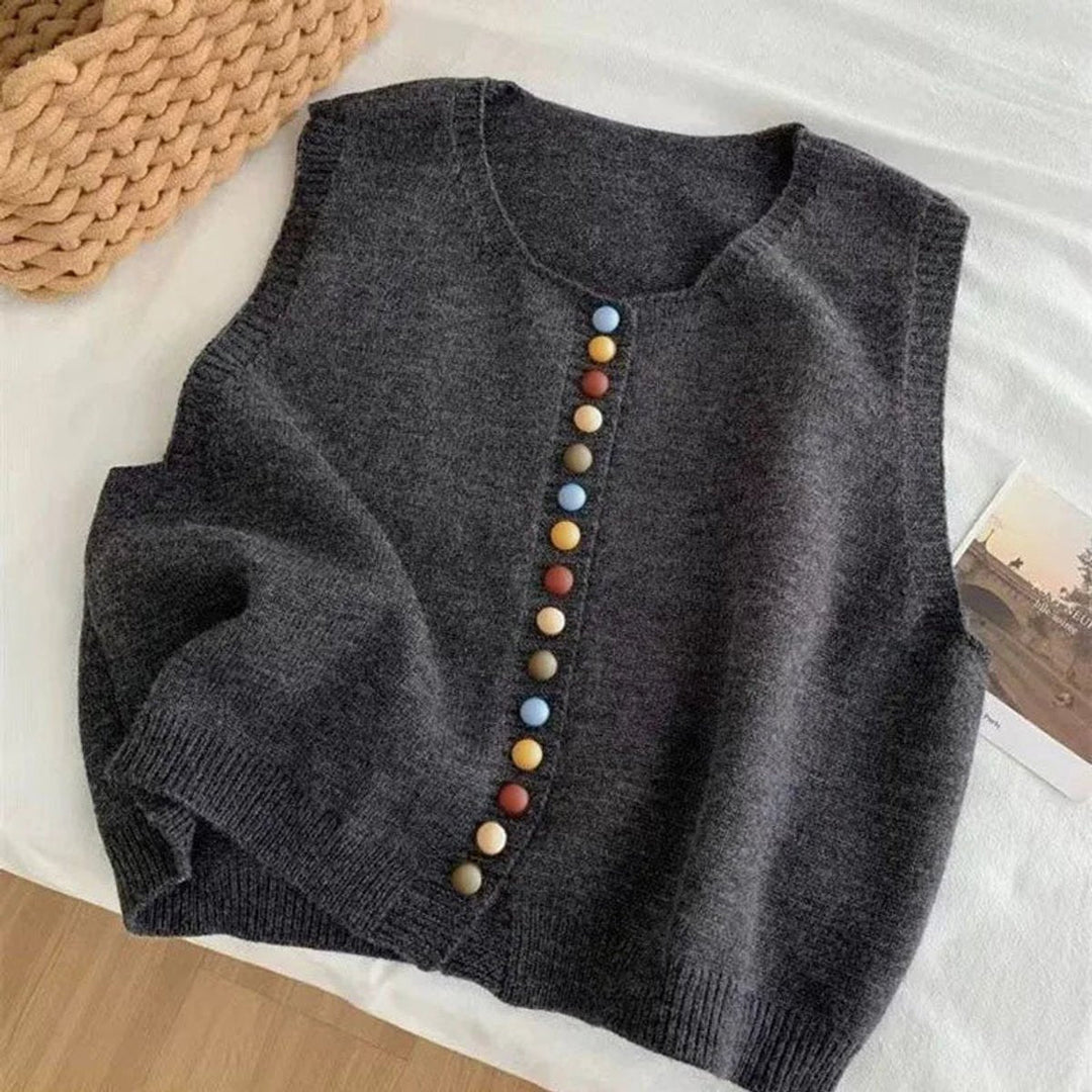 Charlotte | Women's Knit Button-Front Sleeveless Vest Cropped Cardigan