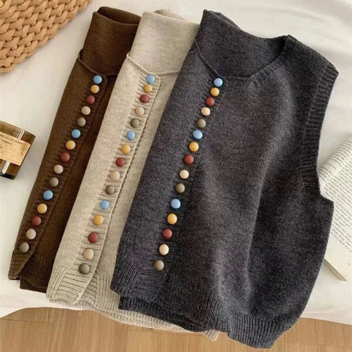 Charlotte | Women's Knit Button-Front Sleeveless Vest Cropped Cardigan