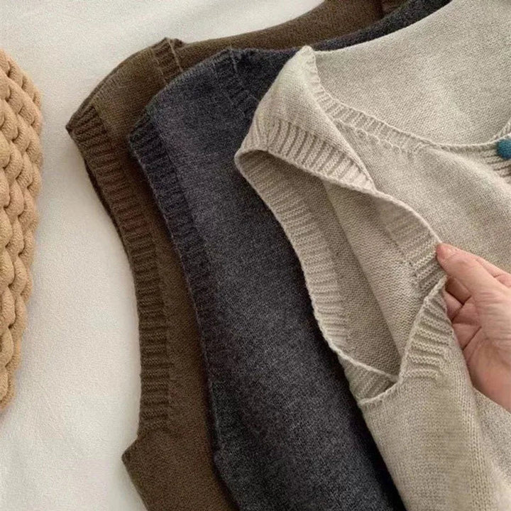 Charlotte | Women's Knit Button-Front Sleeveless Vest Cropped Cardigan