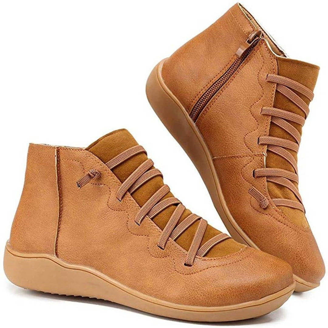 Hannah | Women's Lace-Up Side-Zip Flat Leather Ankle Boots