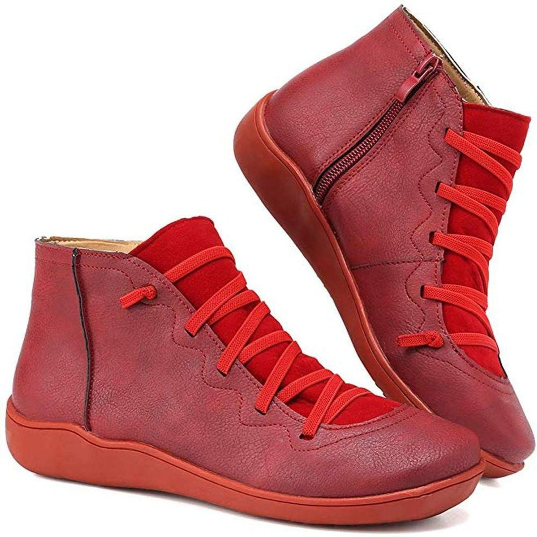 Hannah | Women's Lace-Up Side-Zip Flat Leather Ankle Boots