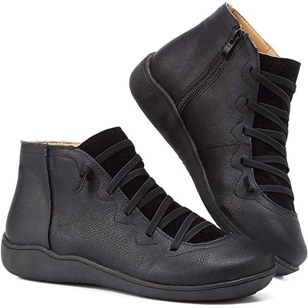 Hannah | Women's Lace-Up Side-Zip Flat Leather Ankle Boots