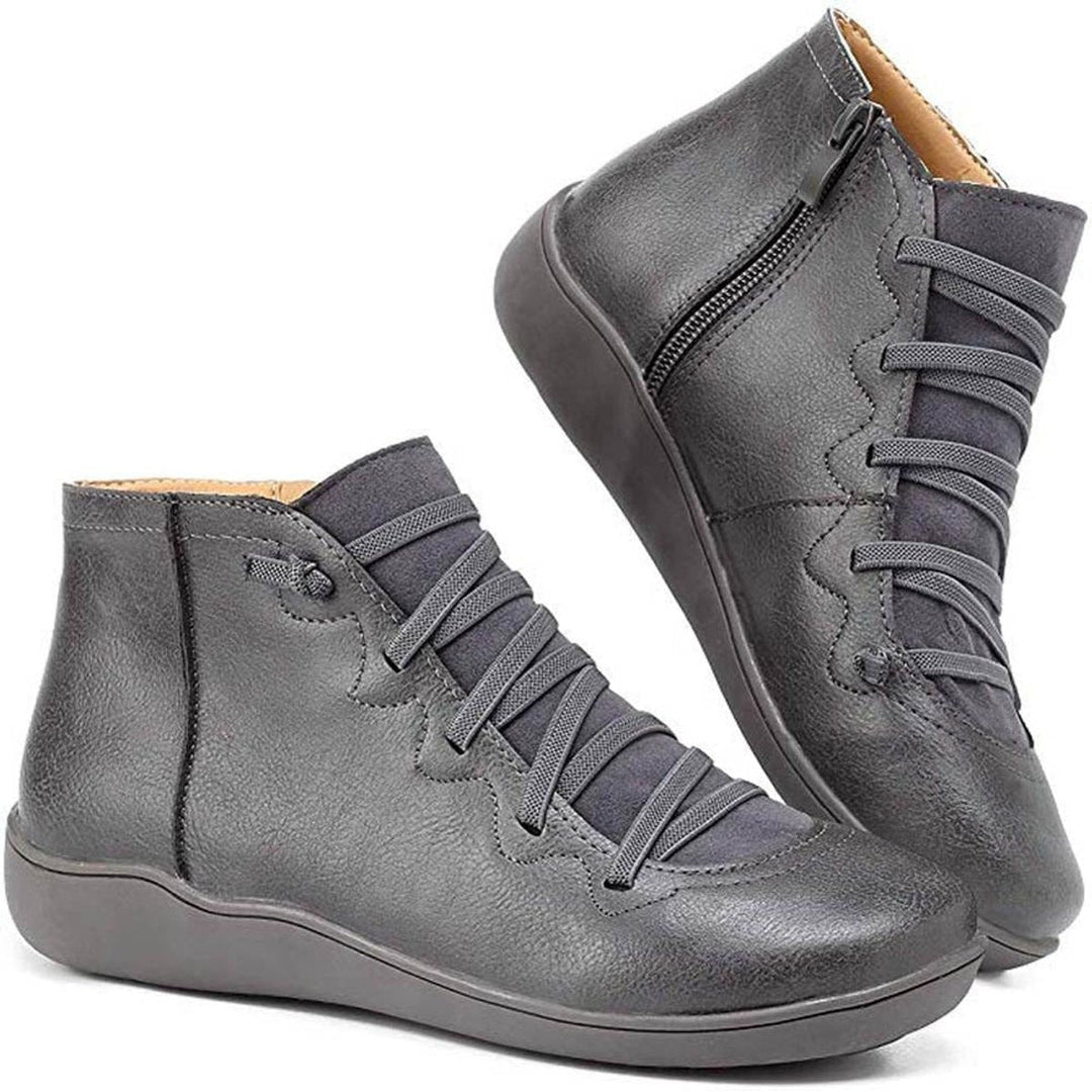 Hannah | Women's Lace-Up Side-Zip Flat Leather Ankle Boots
