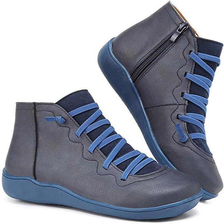 Hannah | Women's Lace-Up Side-Zip Flat Leather Ankle Boots