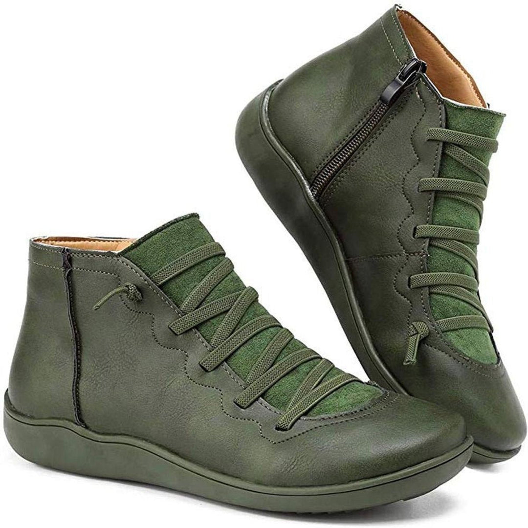 Hannah | Women's Lace-Up Side-Zip Flat Leather Ankle Boots