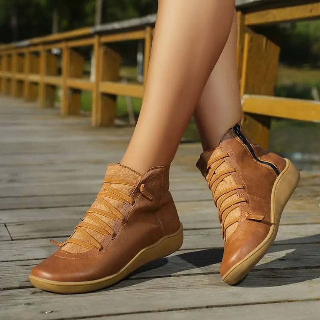 Hannah | Women's Lace-Up Side-Zip Flat Leather Ankle Boots