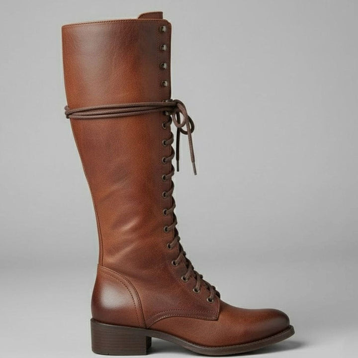 Olivia | Women's Lace-Up Studded Block Heel Knee-High Boots