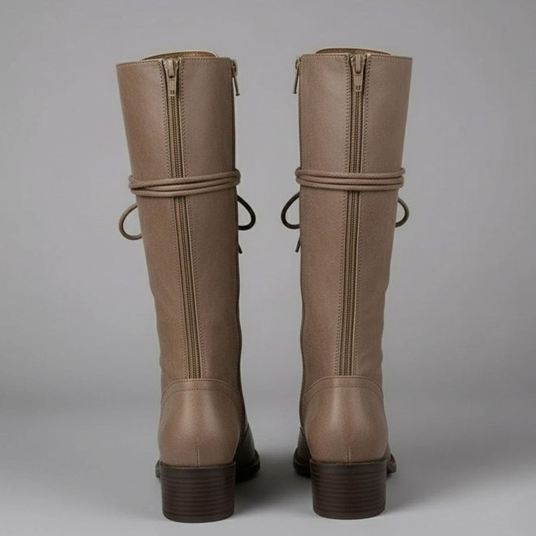 Olivia | Women's Lace-Up Studded Block Heel Knee-High Boots
