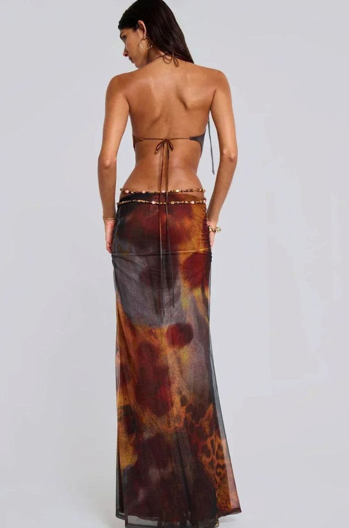 Isabella | Women's Leopard Print Deep V-Neck Cut-Out Maxi Dress