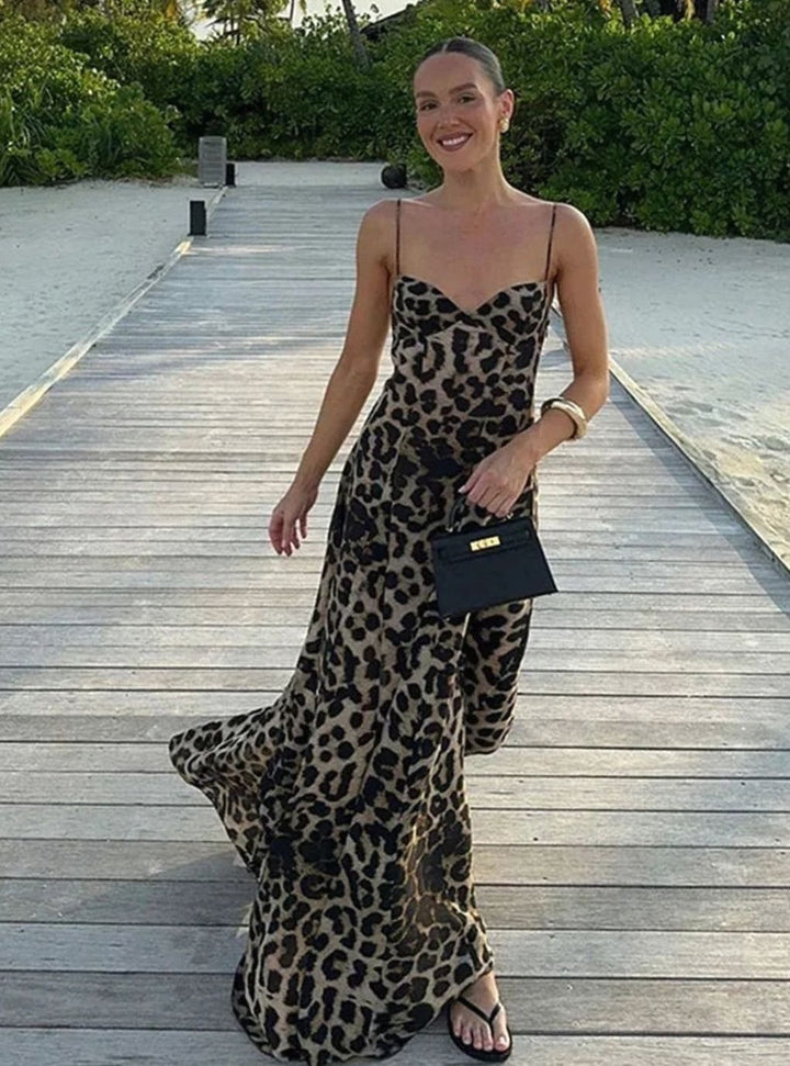 Charlotte | Women's Leopard Print Maxi Dress Spaghetti Strap Flowy