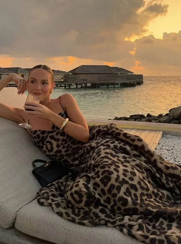 Charlotte | Women's Leopard Print Maxi Dress Spaghetti Strap Flowy
