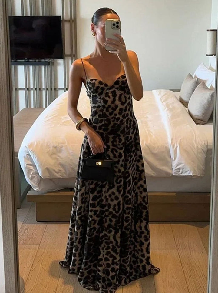 Charlotte | Women's Leopard Print Maxi Dress Spaghetti Strap Flowy