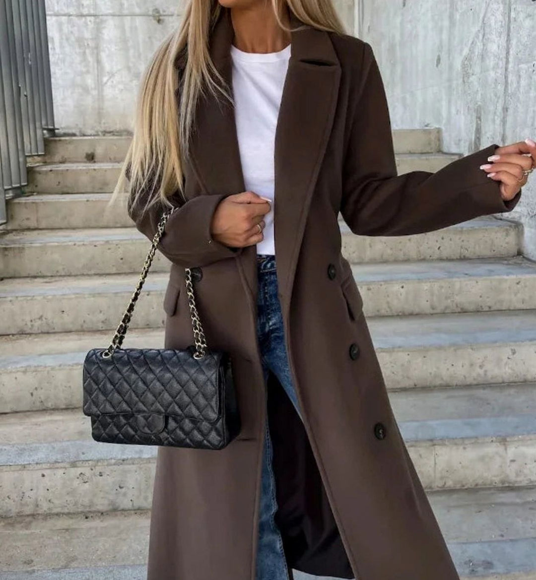 Olivia | Women's Long Lapel Double-Button Front Coat