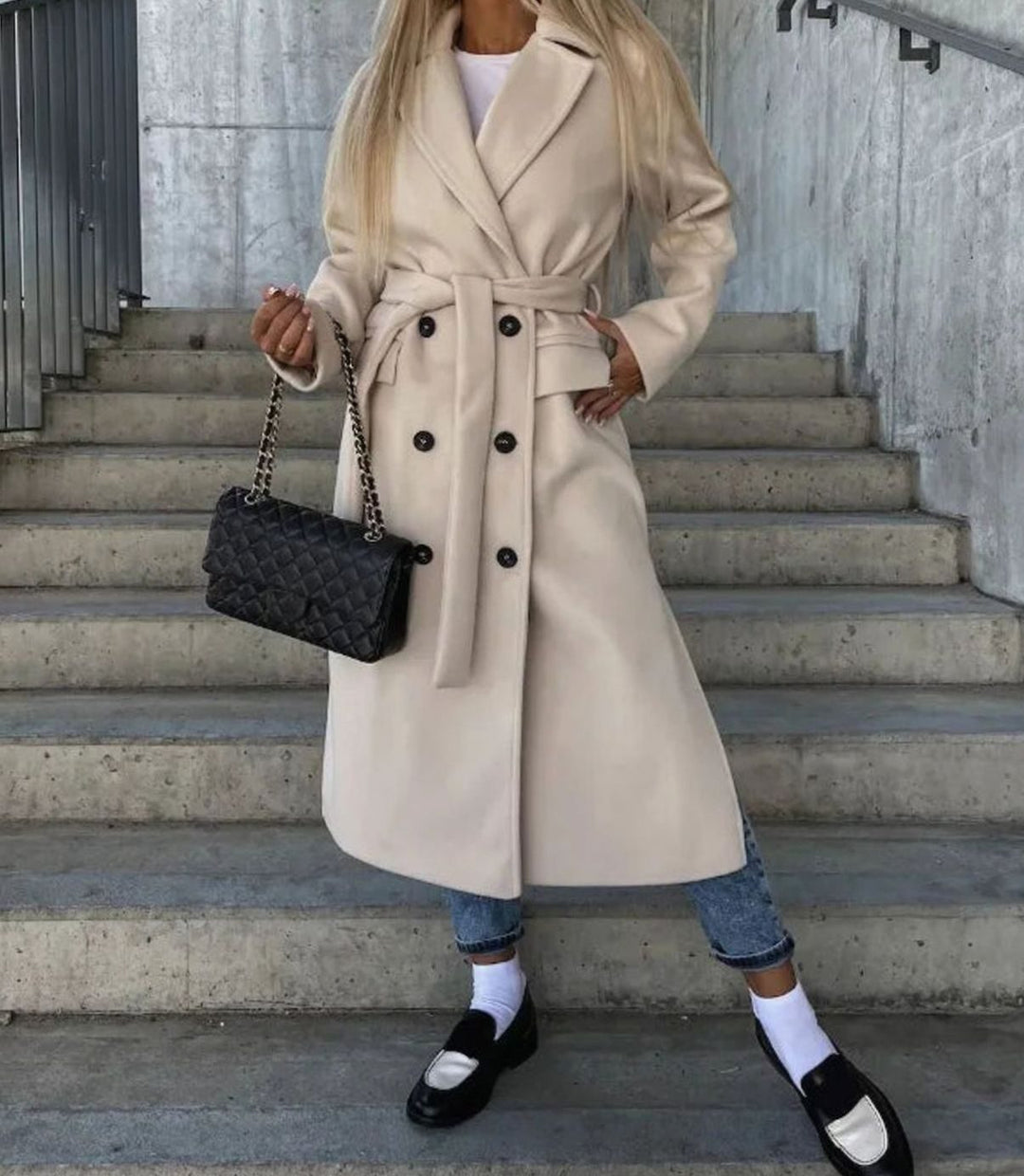 Olivia | Women's Long Lapel Double-Button Front Coat