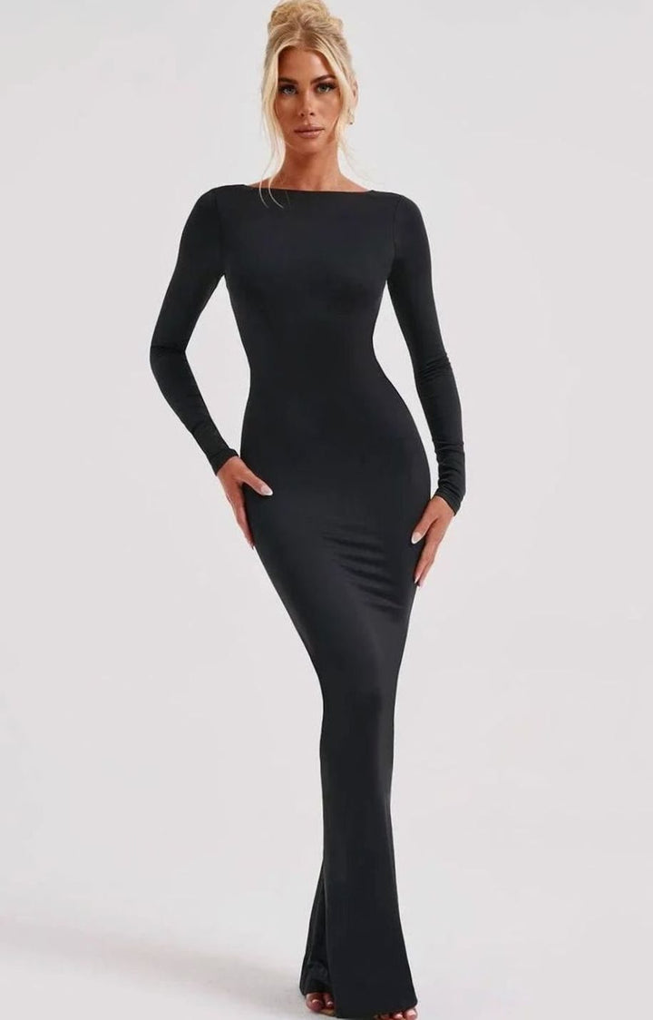 Penelope | Women's Long Sleeve Backless Maxi Dress Ruched Bodycon