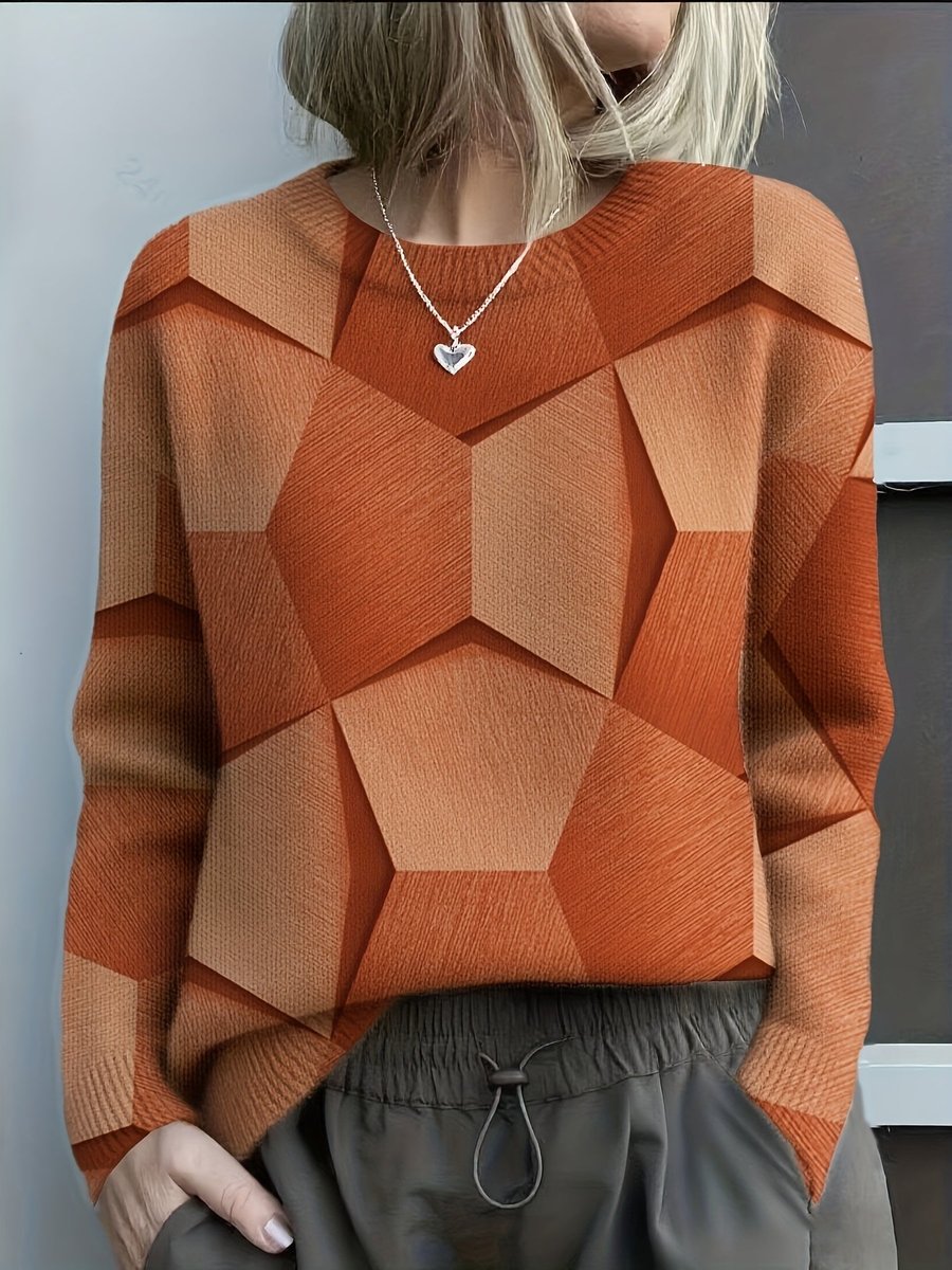 Olivia | Women's Long Sleeve Geometric Print Knit Sweater