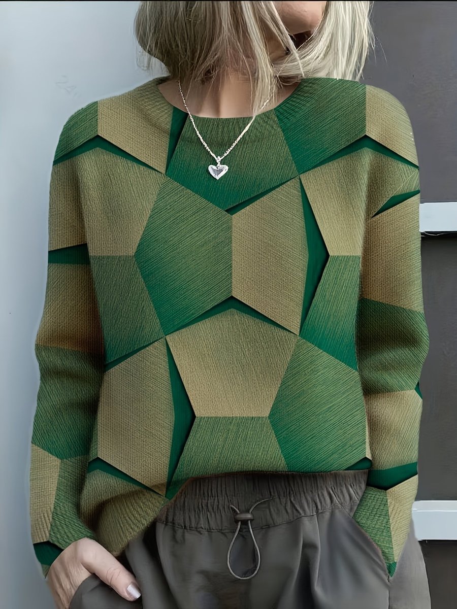 Olivia | Women's Long Sleeve Geometric Print Knit Sweater