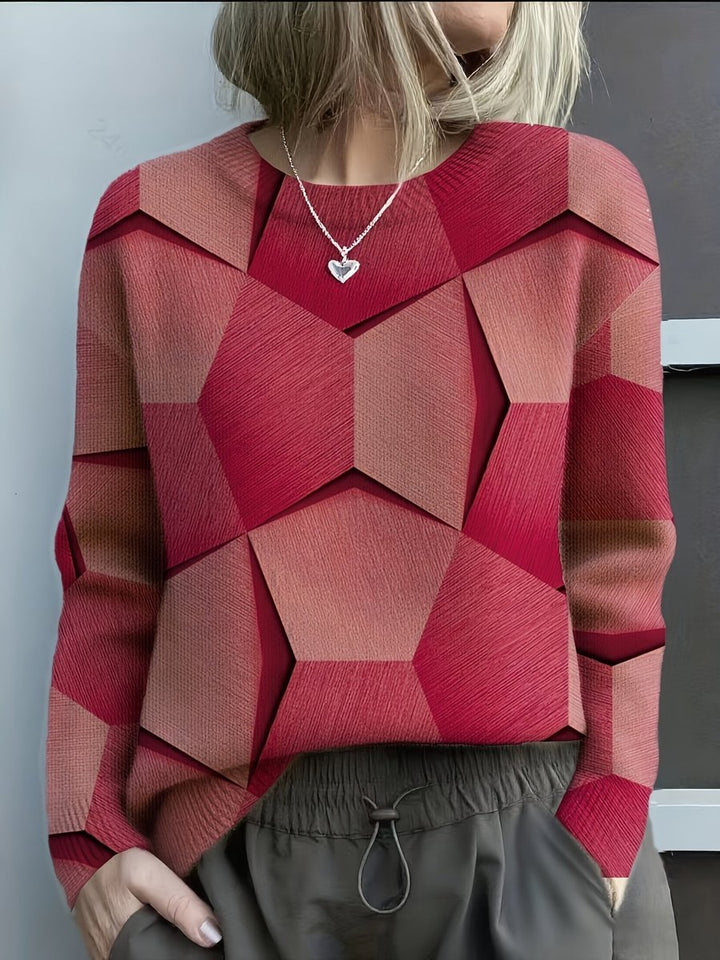 Olivia | Women's Long Sleeve Geometric Print Knit Sweater
