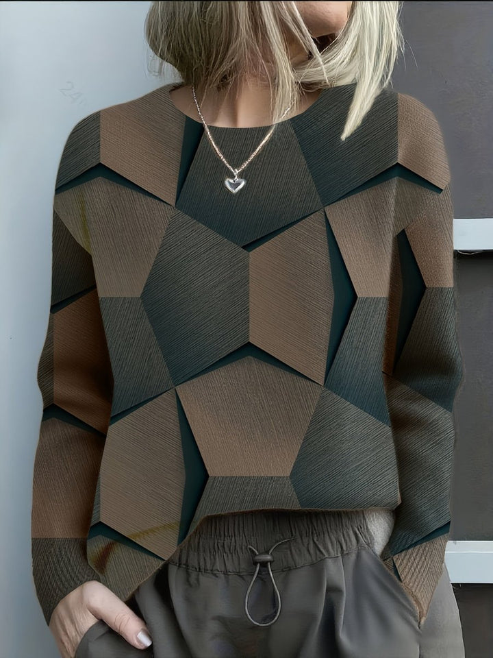 Olivia | Women's Long Sleeve Geometric Print Knit Sweater
