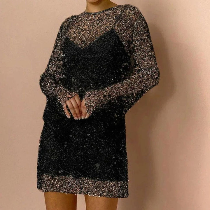 Hannah | Women's Long-Sleeve Sequin Mini Dress Sparkly Evening Bodycon