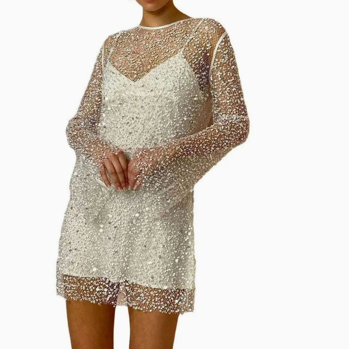 Hannah | Women's Long-Sleeve Sequin Mini Dress Sparkly Evening Bodycon
