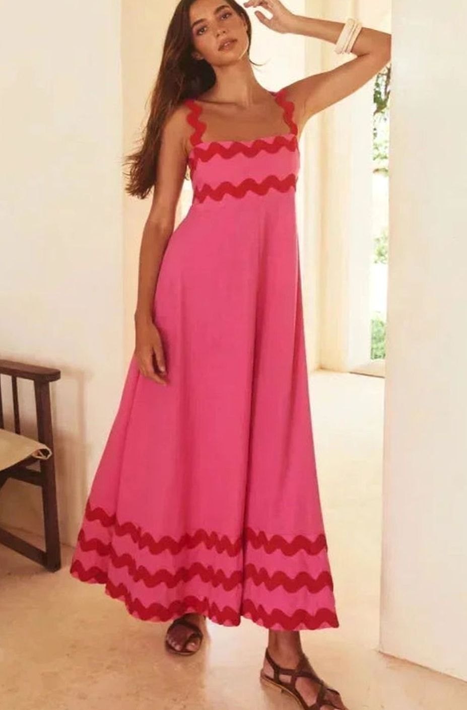 Mia | Women's Long Sleeveless Maxi Sundress Scalloped Wavy Hem