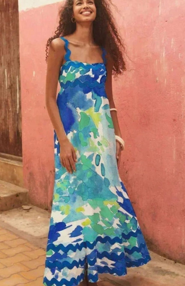 Mia | Women's Long Sleeveless Maxi Sundress Scalloped Wavy Hem