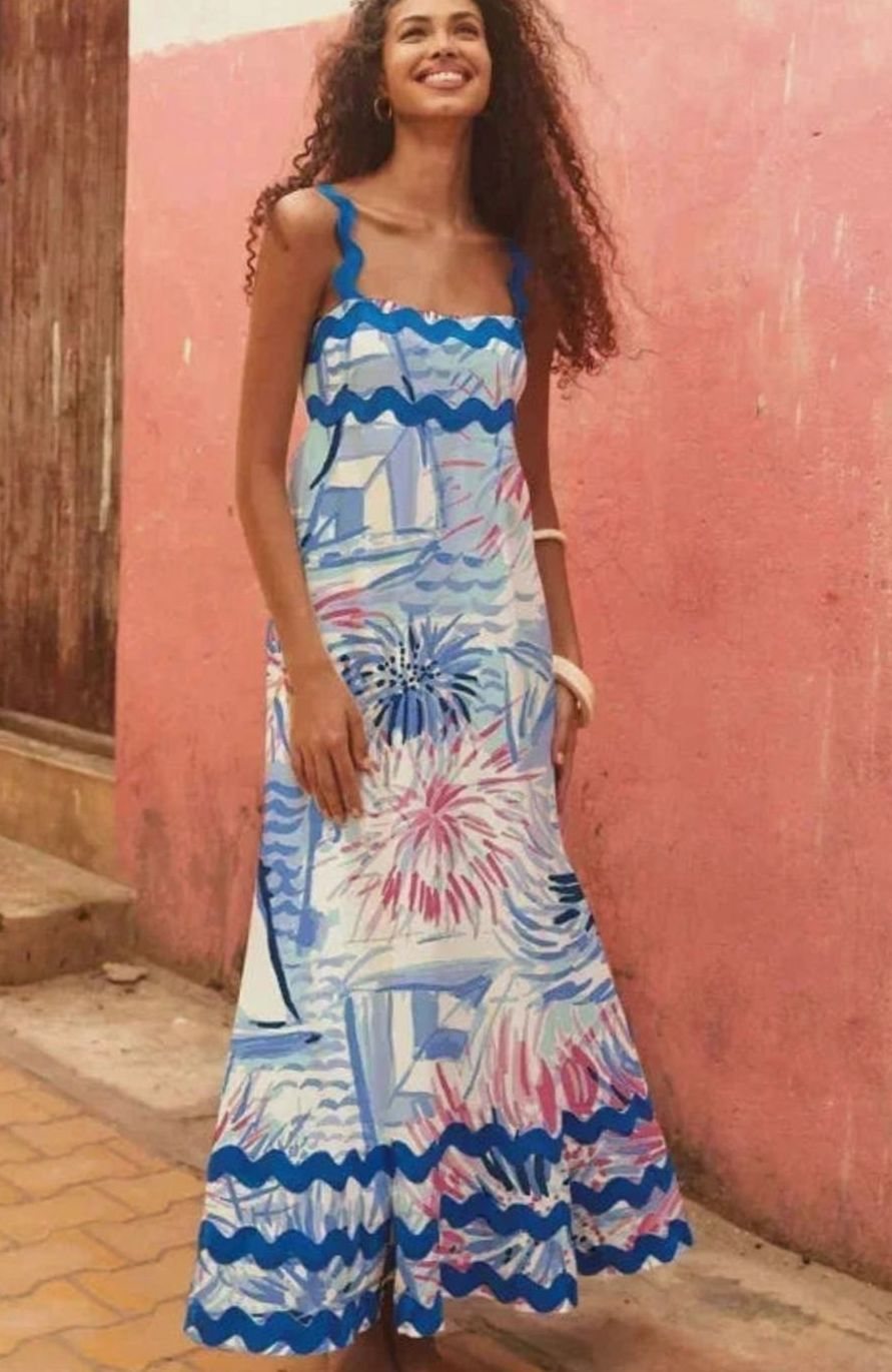 Mia | Women's Long Sleeveless Maxi Sundress Scalloped Wavy Hem
