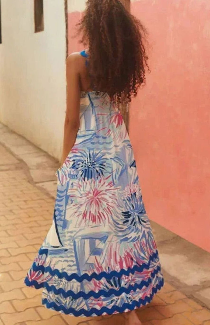 Mia | Women's Long Sleeveless Maxi Sundress Scalloped Wavy Hem