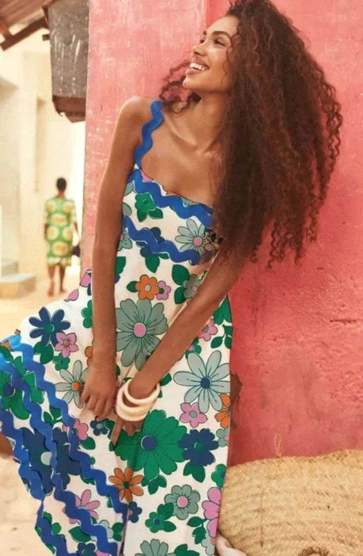 Mia | Women's Long Sleeveless Maxi Sundress Scalloped Wavy Hem