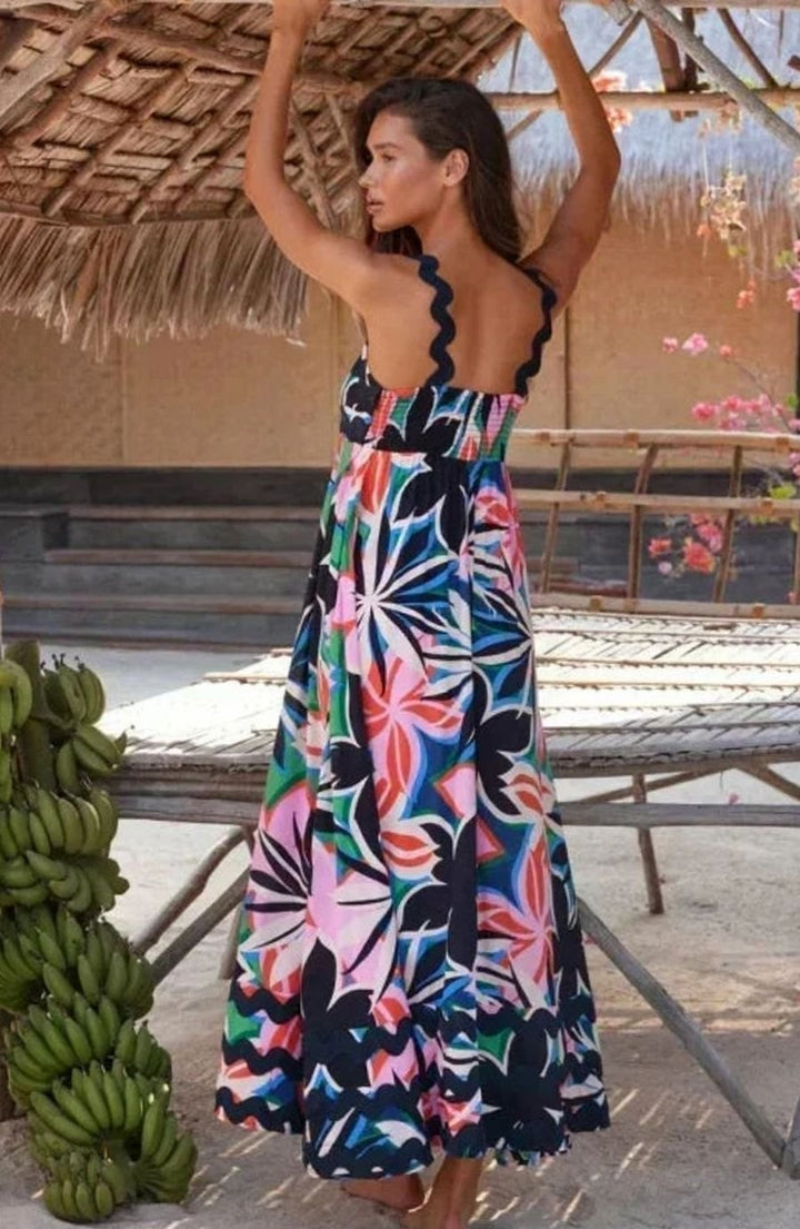 Mia | Women's Long Sleeveless Maxi Sundress Scalloped Wavy Hem