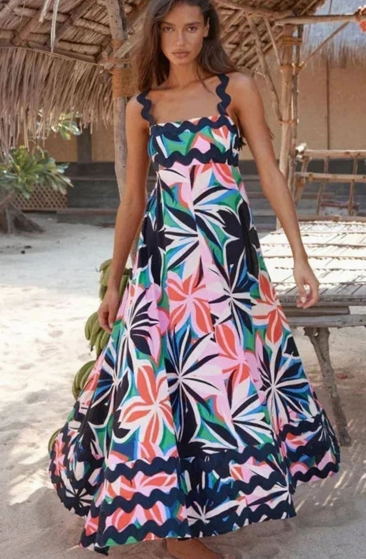 Mia | Women's Long Sleeveless Maxi Sundress Scalloped Wavy Hem