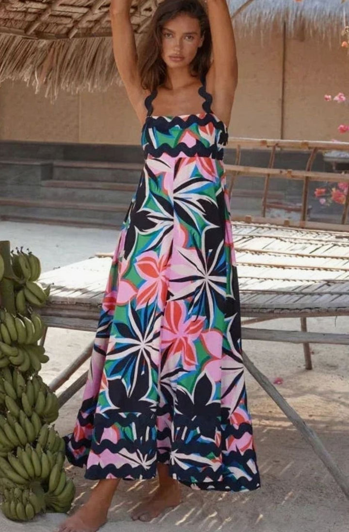 Mia | Women's Long Sleeveless Maxi Sundress Scalloped Wavy Hem