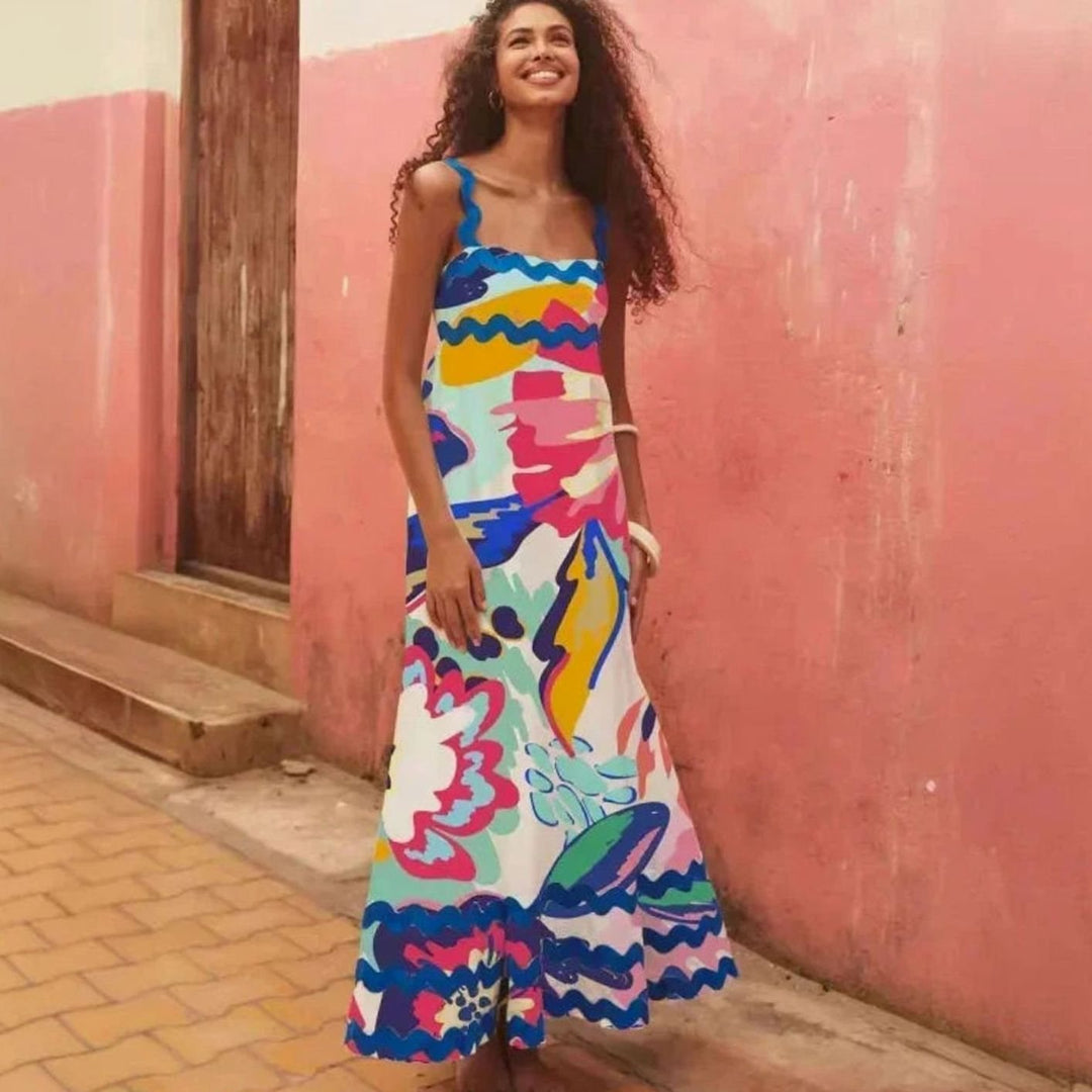 Mia | Women's Long Sleeveless Maxi Sundress Scalloped Wavy Hem