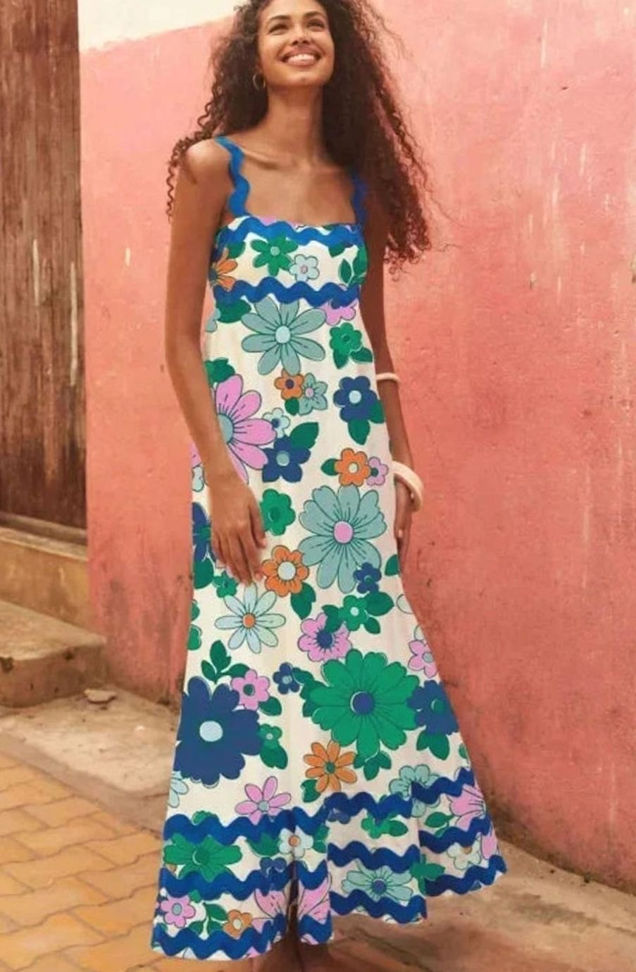 Mia | Women's Long Sleeveless Maxi Sundress Scalloped Wavy Hem