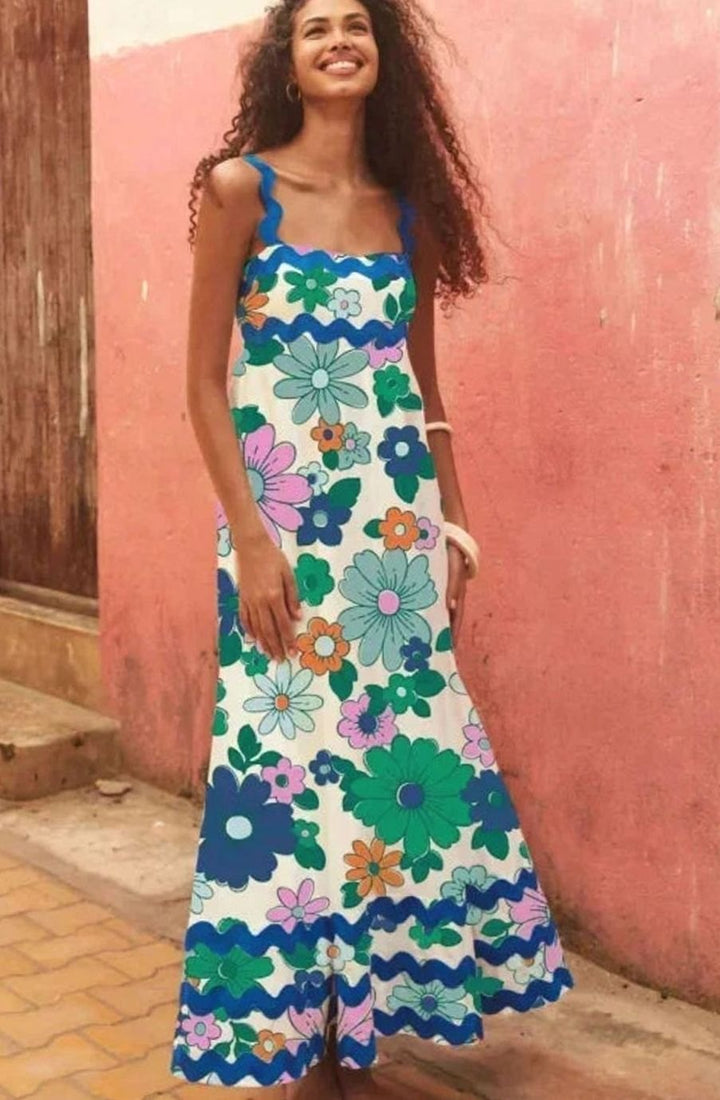 Mia | Women's Long Sleeveless Maxi Sundress Scalloped Wavy Hem