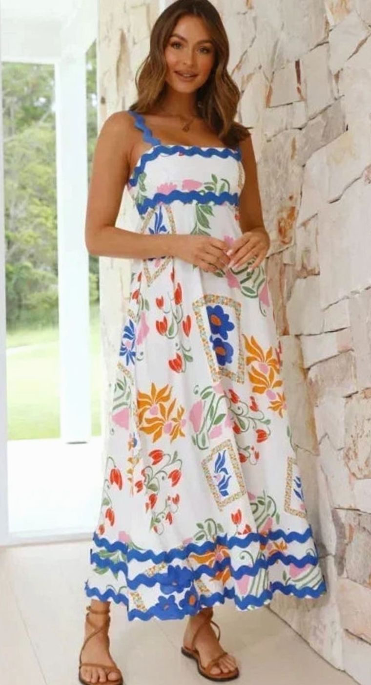 Mia | Women's Long Sleeveless Maxi Sundress Scalloped Wavy Hem