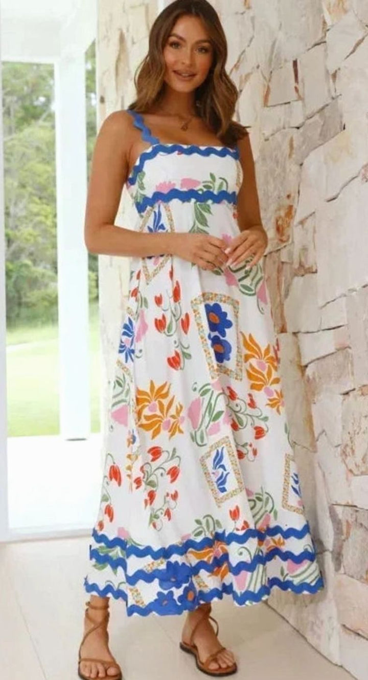 Mia | Women's Long Sleeveless Maxi Sundress Scalloped Wavy Hem