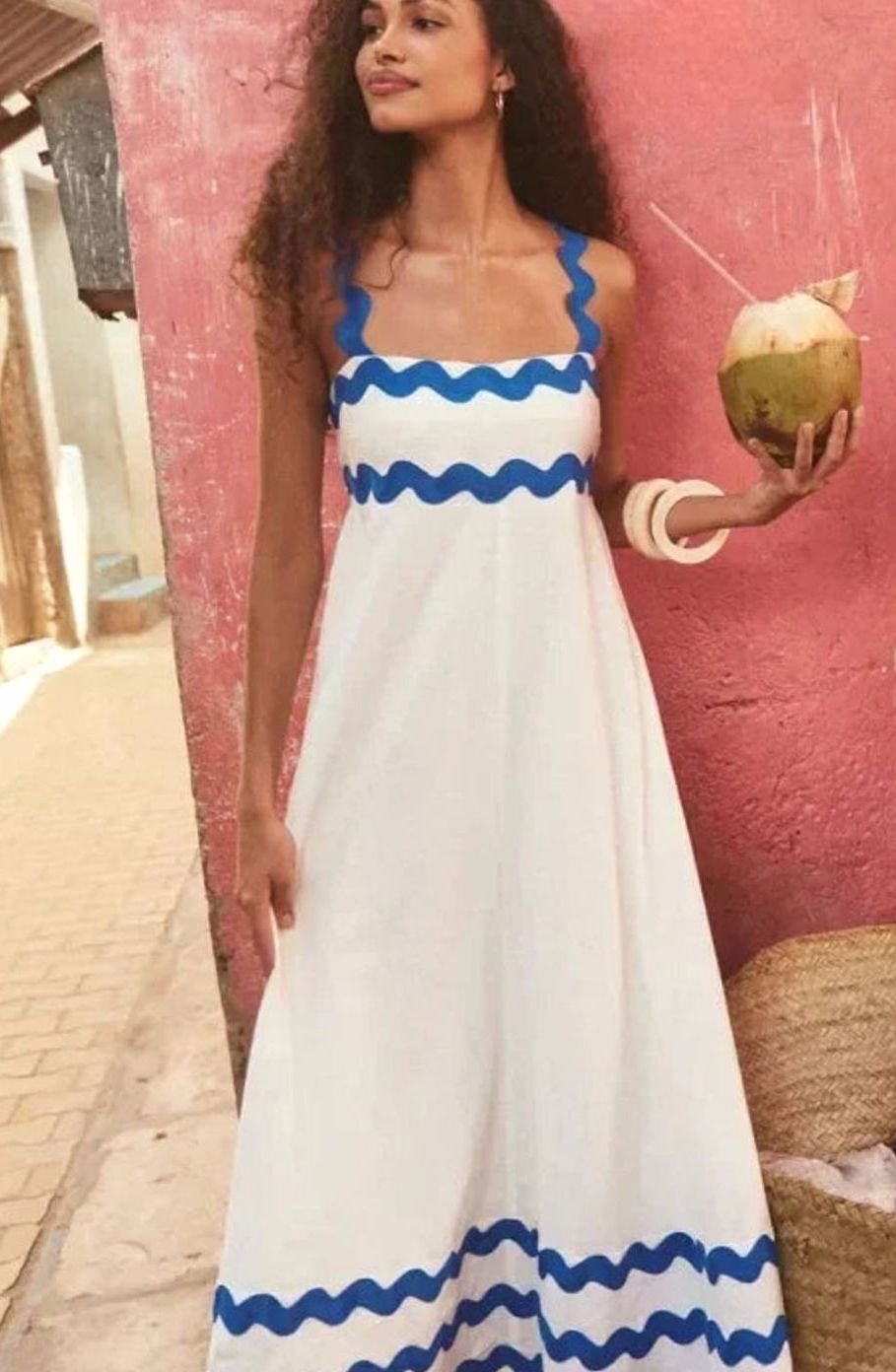 Mia | Women's Long Sleeveless Maxi Sundress Scalloped Wavy Hem