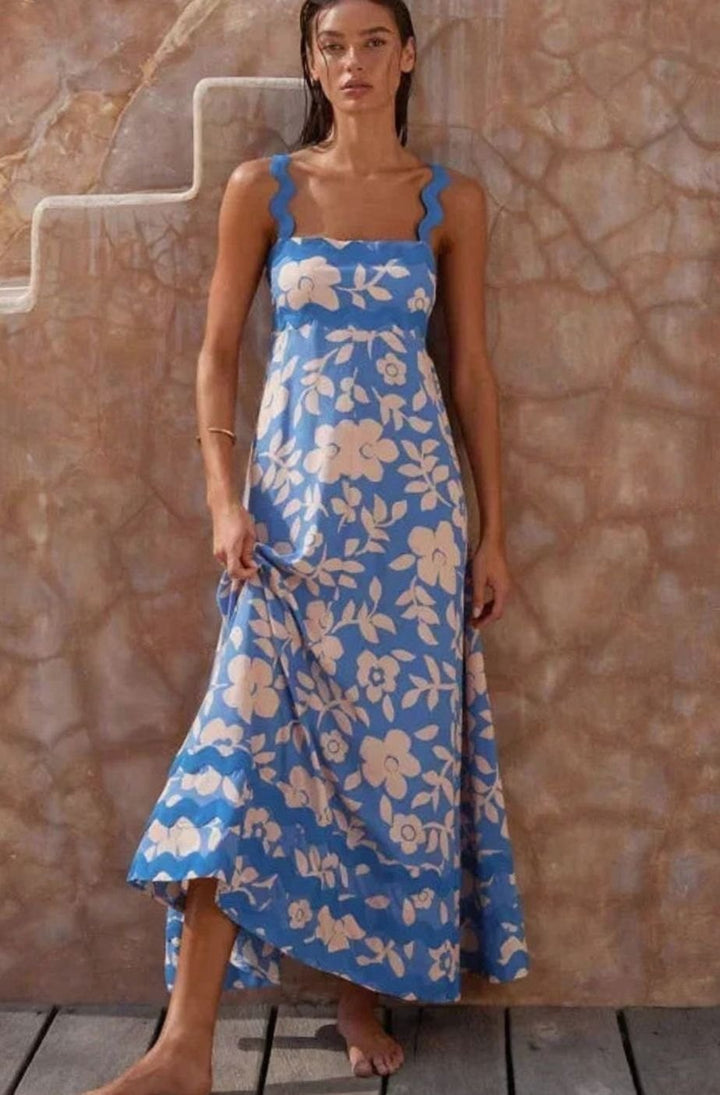 Mia | Women's Long Sleeveless Maxi Sundress Scalloped Wavy Hem